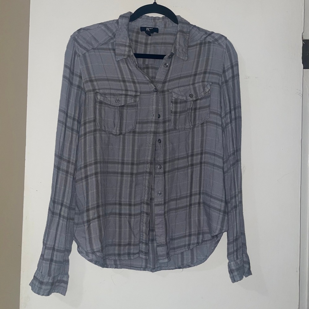 PAIGE Women's Medium Plaid Button Down Shirt Long Sleeve Viscose‎ Grey